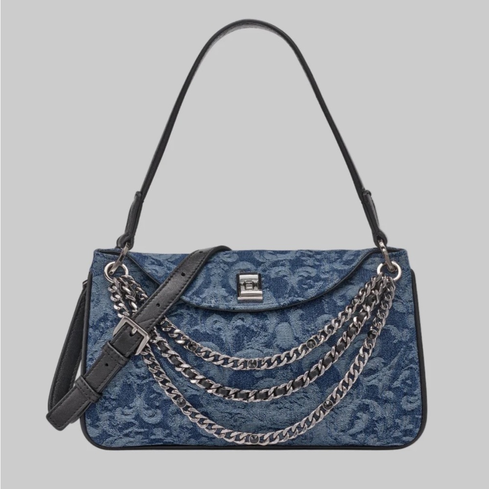 NWT Karl Lagerfeld Nadine Denim Jacquard Crossbody Shoulder Bag